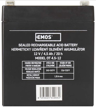 EMOS Bezúdržbový olovený akumulátor 12V/4,5Ah, faston 4,7 mm