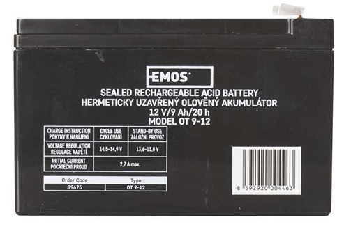 EMOS Bezúdržbový olovený akumulátor 12V/9Ah, faston 6,3 mm