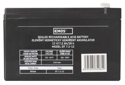 EMOS Bezúdržbový olovený akumulátor 12V/7,2Ah, faston 4,7 mm