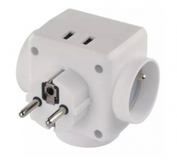 EMOS Rozbočovacia zásuvka 3× guľatá, 2× USB