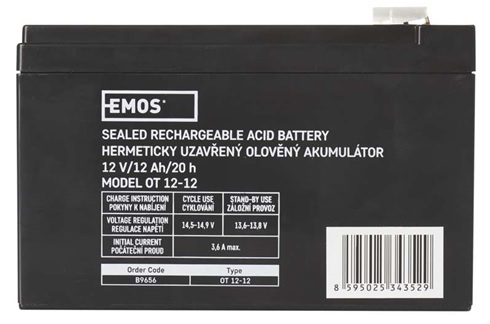 EMOS Bezúdržbový olovený akumulátor 12V/12Ah, faston 6,3 mm
